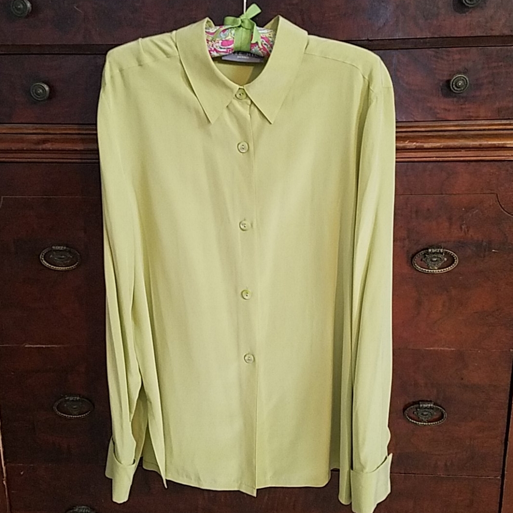 Kate Hill petite moss green silk blouse
